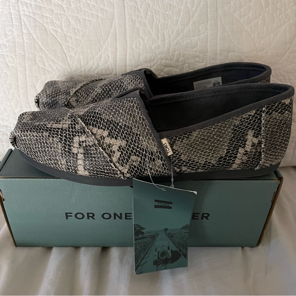 TOMS classic Alpargata faux snake python print slip on